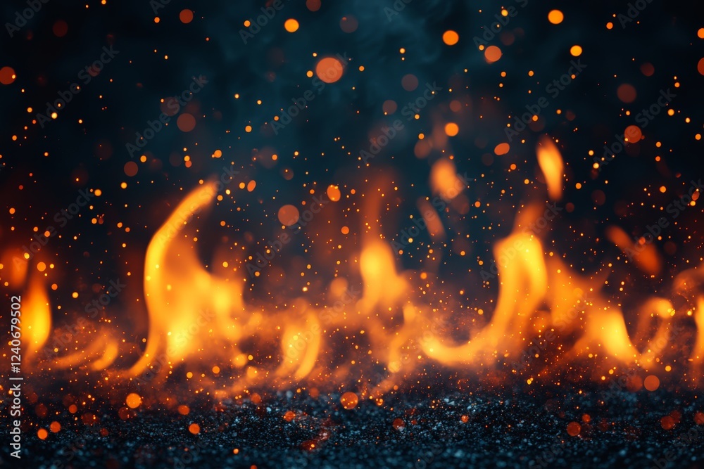 Aufkleber Dynamic flames and glowing embers create a captivating fire display against a dark background