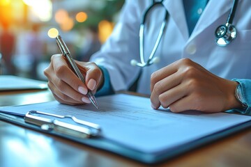 A female physician in a white coat is counseling a young woman