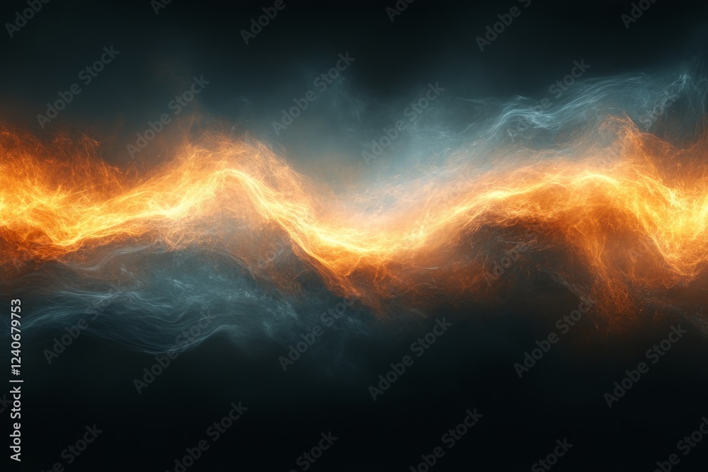 Aufkleber dynamic orange and blue waves of light creating an abstract representation of energy in a dark backg