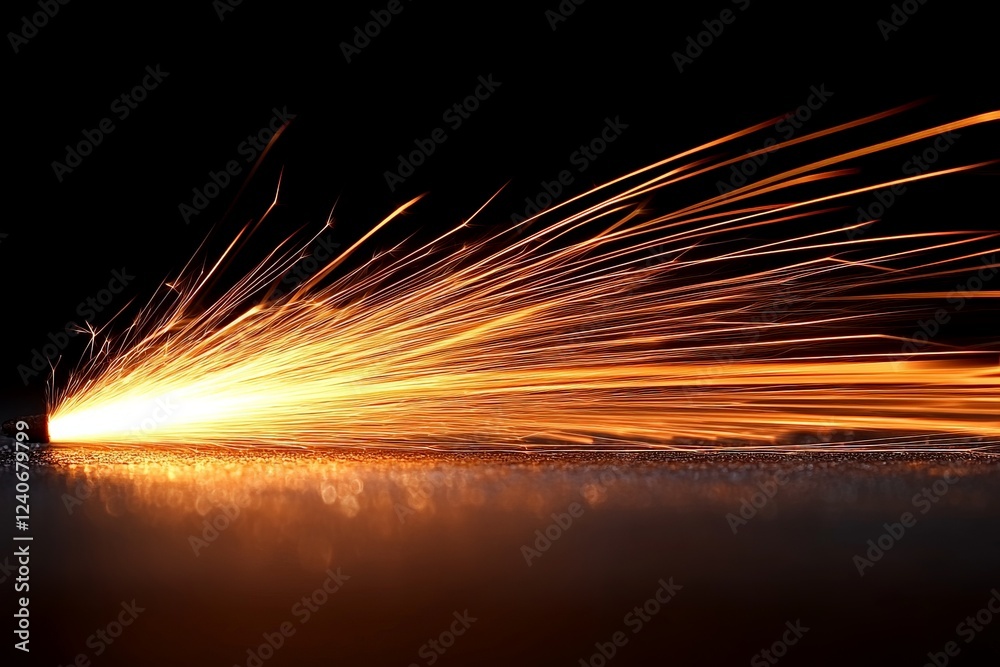Poster sparks fly during metalworking process in a dark workshop showcasing skillful craftsmanship