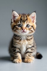 Obraz premium Tiny fluffy kitten, gray background, soft fur, picture, paws, image