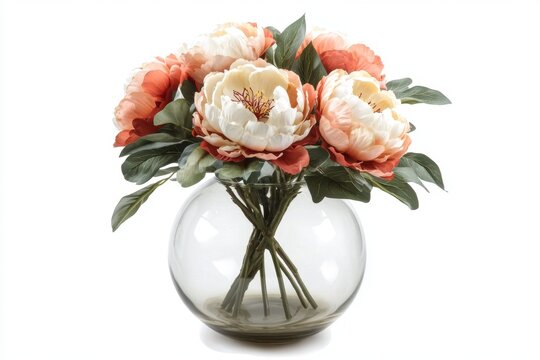 Stunning Peach and Coral Peonies in a Glass Vase