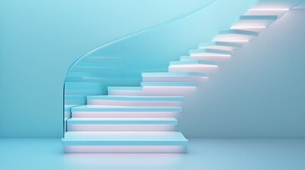 High-tech futuristic staircase, illuminated steps, glass railings, sleek modern design, luxury aesthetic