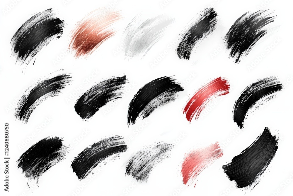 Poster swatches of colorful brush strokes arranged in a creative layout for artistic projects or design ins