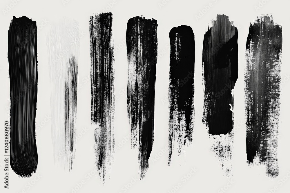 Poster Black and white paint strokes arranged in a horizontal pattern creating texture and depth for artistic projects