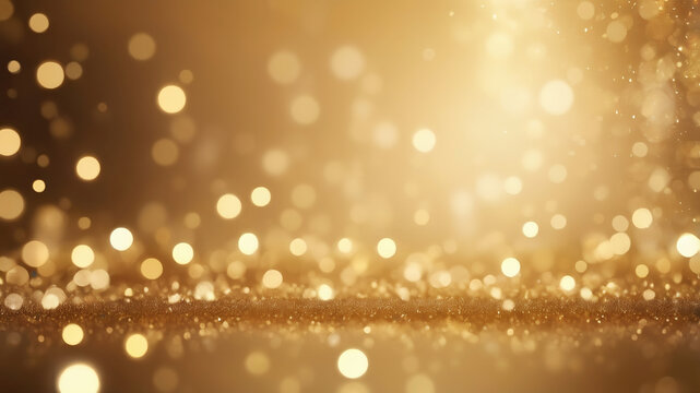 Gold bokeh background with a shimmering glow, creating a luxurious, festive atmosphere. The soft, defocused light circles shine in warm tones.