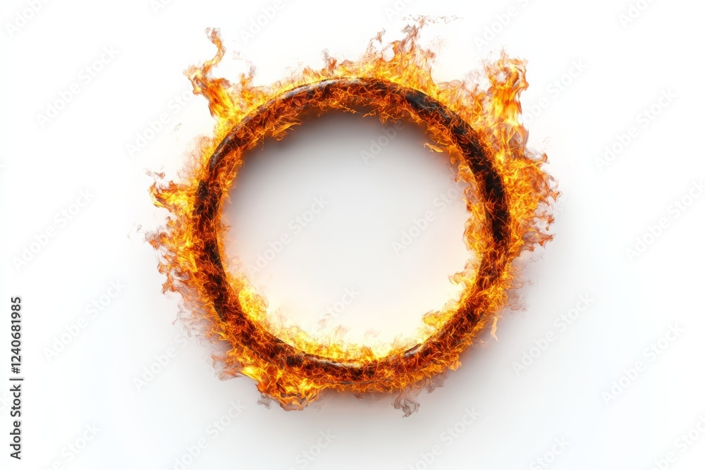 Fototapete Circular flame design creates an intense visual effect with fiery elements surrounding a hollow center