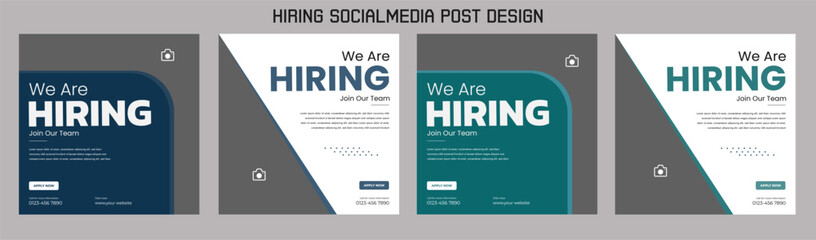 Clean and simple employee hiring social media post banner template. We want a minimalistic flyer template with large text. We're hiring. We're pursuing creative concepts. Hiring for creative work.