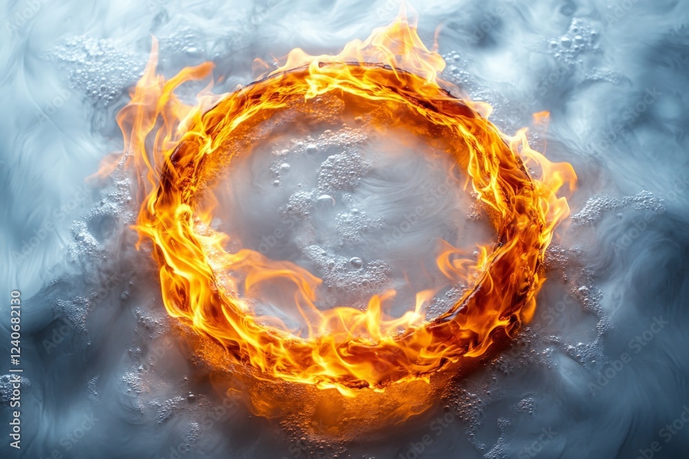 Aufkleber fiery ring encircled by bubbling water creates a striking visual contrast in an abstract art composi