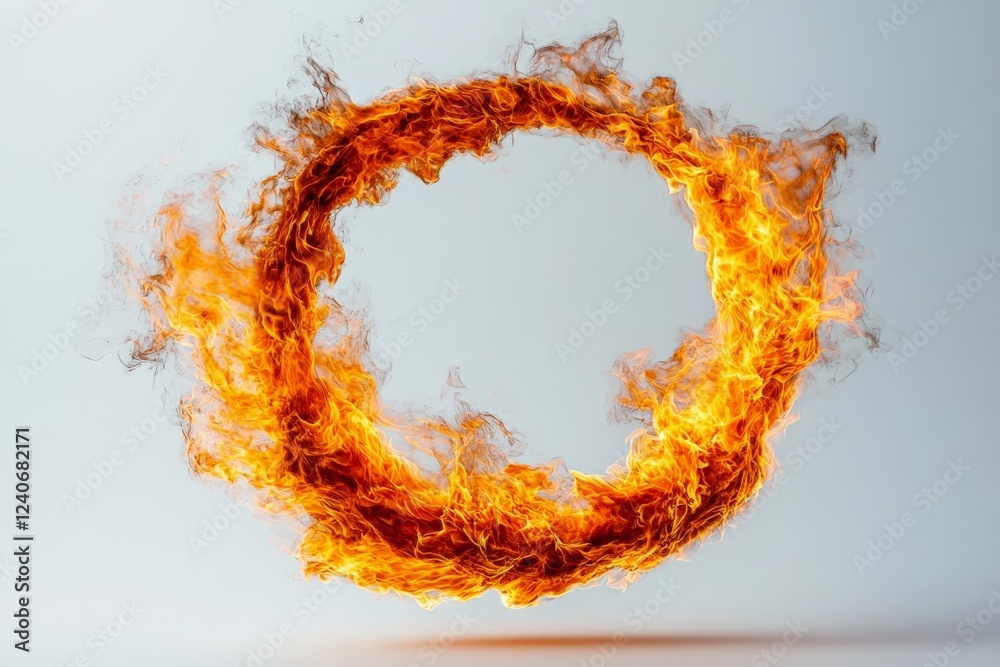 Poster vibrant flame ring glows against a plain background showcasing fire's dynamic movement