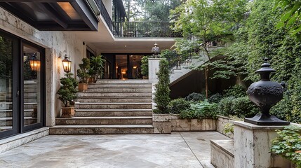 Lovely parking boasting marble lantern and a rustic staircase