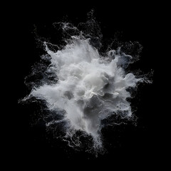 Dynamic explosion of white powder against a black background showcasing generative AI art in...