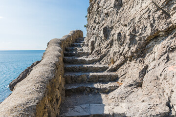Views from the Golitsyn Trail - a mountain trail carved on the slope of Mount Koba-Kaya, located along the coastline southwest of the village of Novy Svet, Crimea, Russia