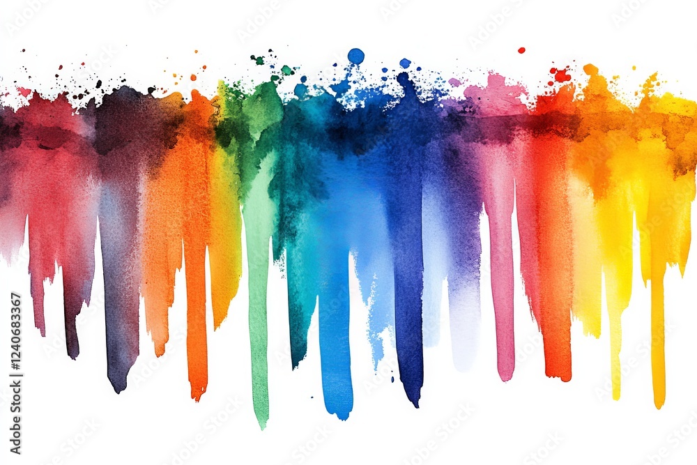Poster colorful watercolor splash with vibrant hues creating an artistic abstract design on a white backgro