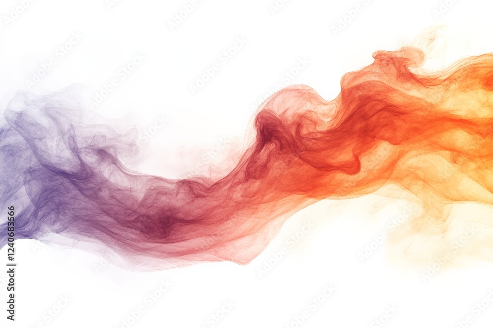 Poster Colorful smoke patterns flowing gracefully across a white background create an ethereal and artistic visual display