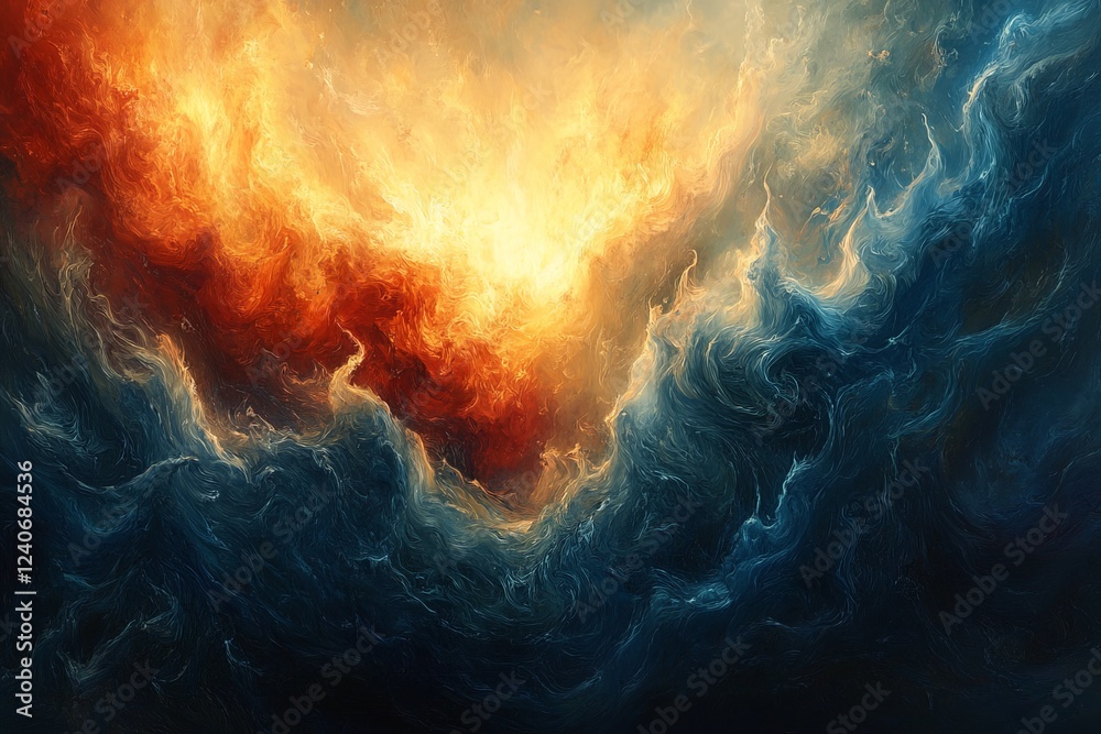 Poster vibrant explosion of color in a cosmic scene with swirling clouds and radiant light