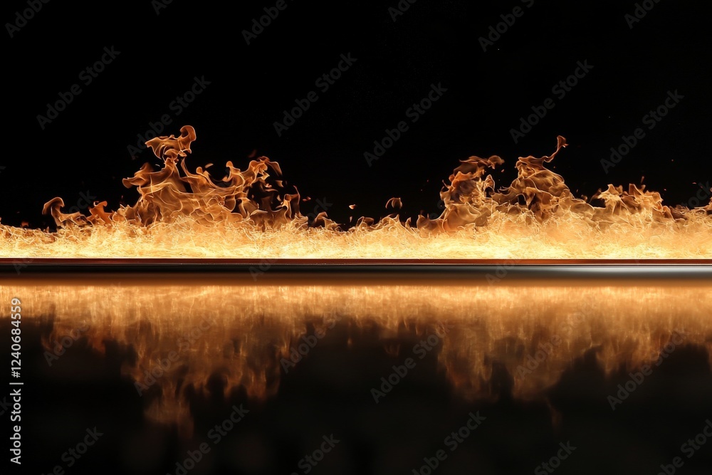 Poster flames dance in mesmerizing patterns against a dark backdrop reflecting their glow