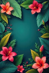 Obraz premium Colorful seamless backdrop, exotic leaves and flowers, colorful, yellow, tropical