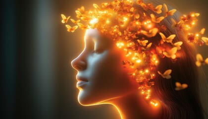 Mind Control Influence Serene Woman with Glowing Butterfly Aura