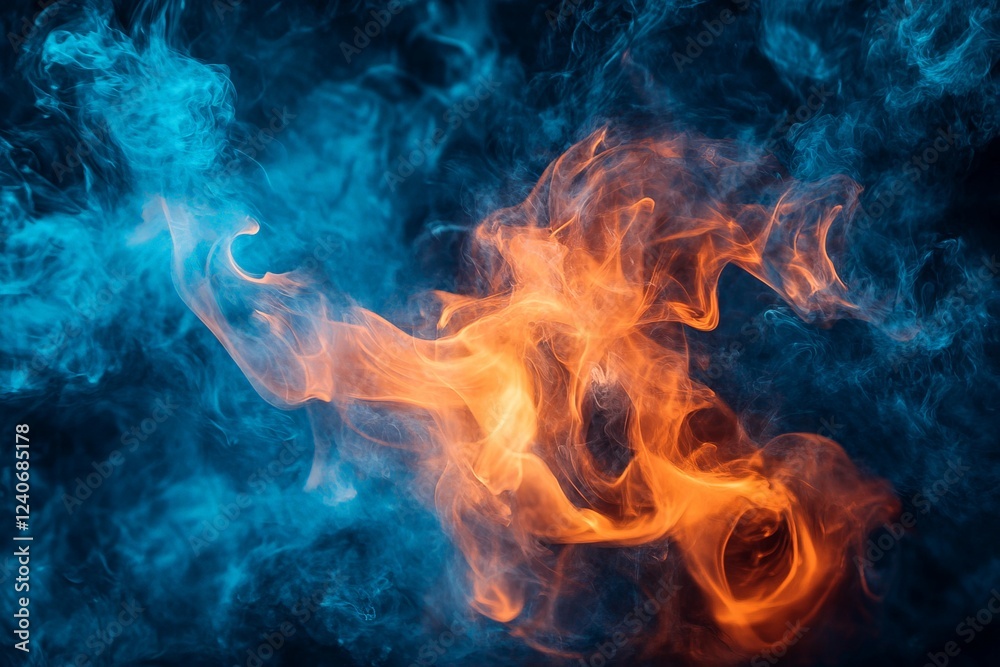 Aufkleber flames and smoke blend in vibrant colors creating a stunning visual effect against a dark backdrop