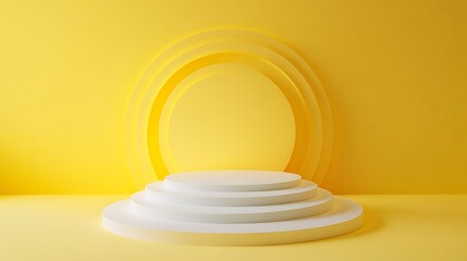Light multilayered circular forms amid a yellow isolated background