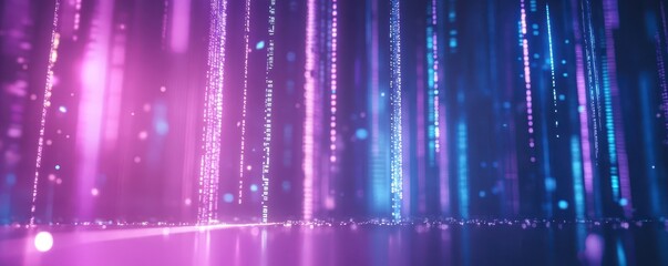 A vibrant display of colorful vertical lines and glowing particles, creating a dynamic and futuristic atmosphere.