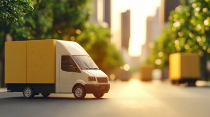 A delivery van on a city street, representing urban logistics and e-commerce deliveries.