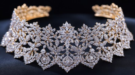 Georgian-era diamond choker with intricate patterns against a champagne background