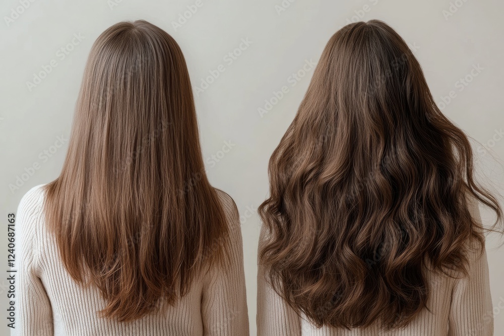 Poster before and after comparison highlighting the transformation from thin to thick hair. generative ai