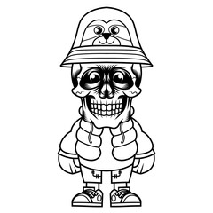 Mascot character design cartoon sloth hat outline