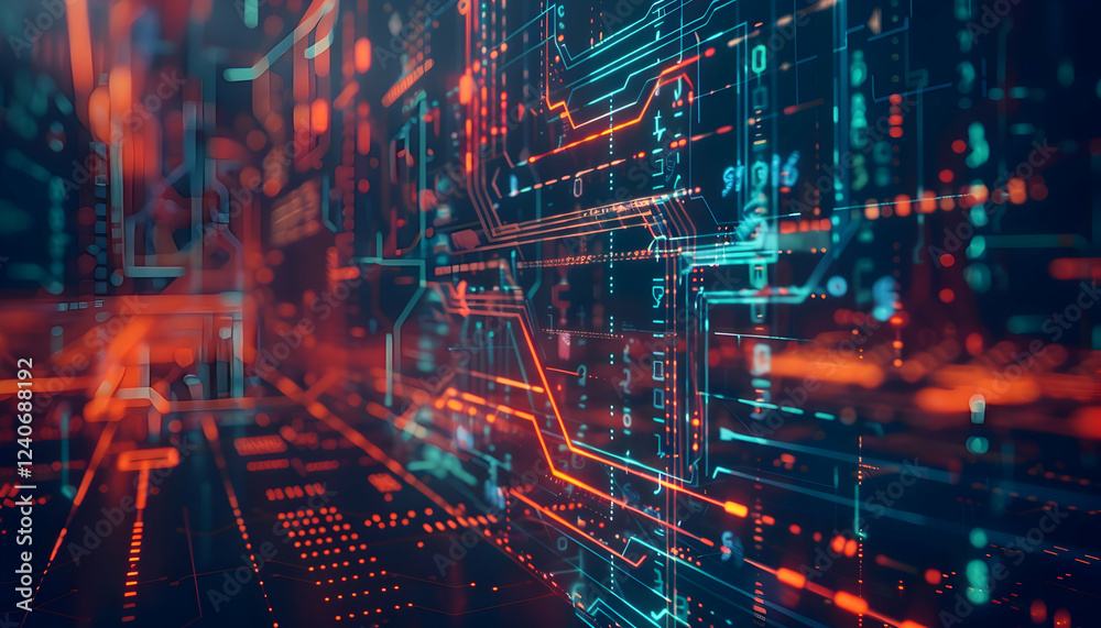 Poster abstract representation of digital data flow in a futuristic cyber environment with glowing lines