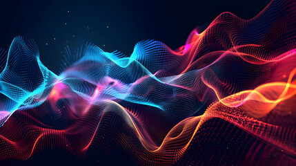 Fototapeta premium Vibrant abstract wave patterns in blue, pink, and orange, creating a dynamic digital landscape