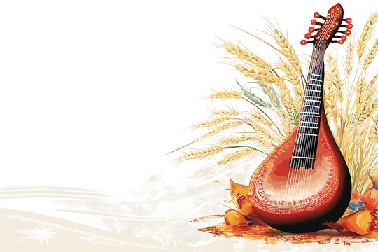 Vintage Red String Instrument Surrounded by Wheat