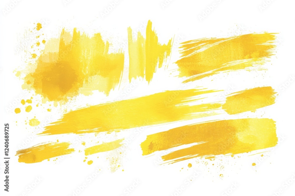 Poster vibrant yellow paint strokes and splashes for artistic background or design use