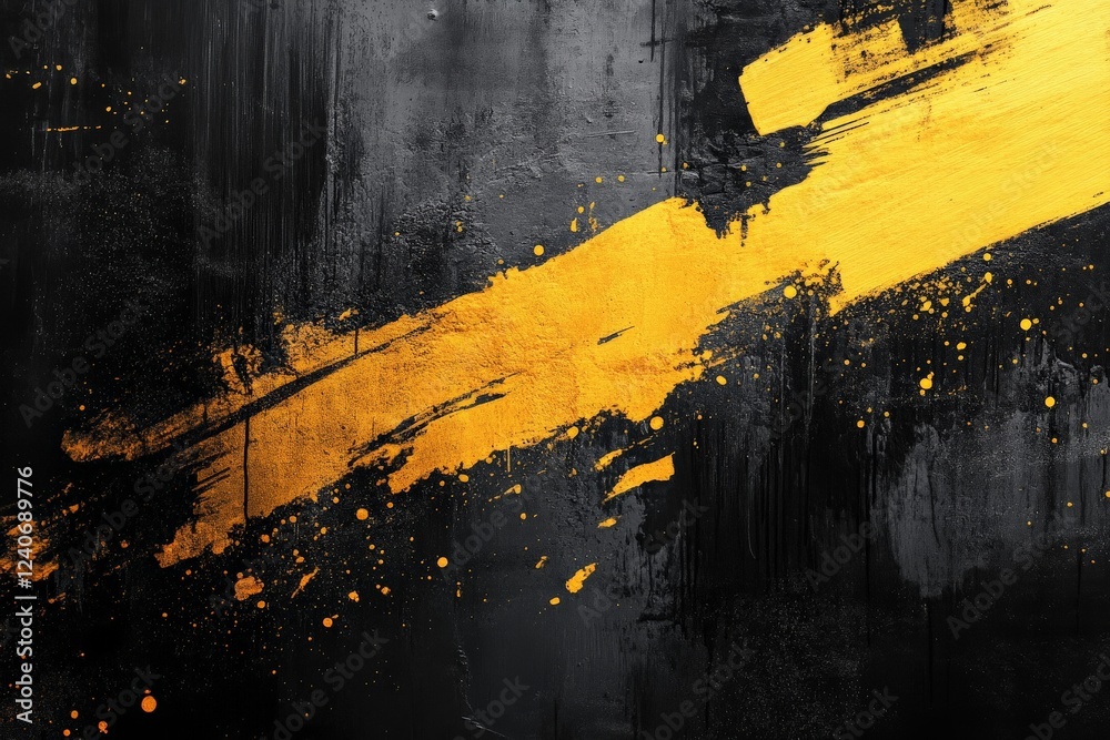 Aufkleber Bold yellow and black abstract expression on canvas with dynamic brush strokes and splatters