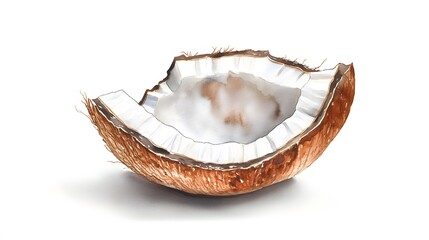 A Watercolor Painting Of A Broken Coconut Shell