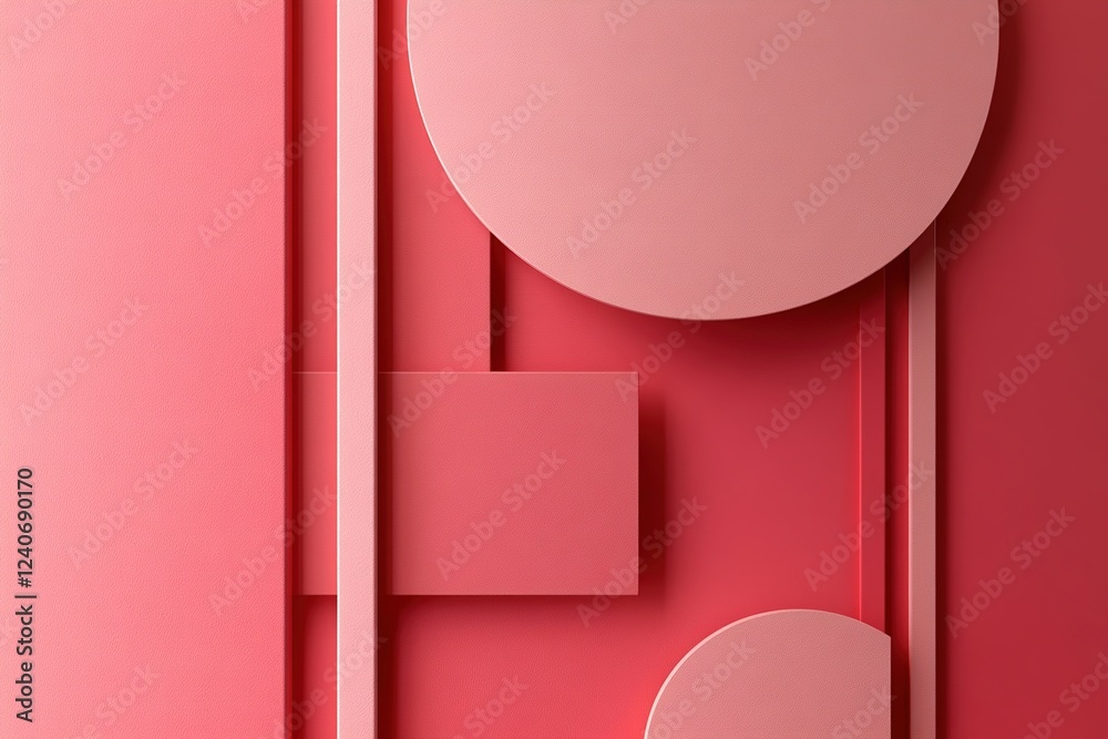 Poster this artwork features a contemporary red background adorned with clean geometric shapes like overlap