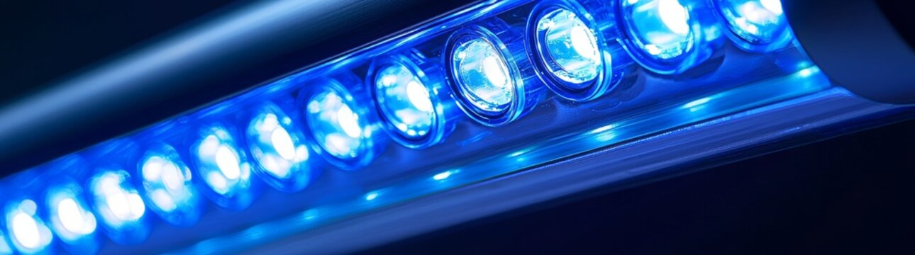 Advanced blue LED light sources, designed for industrial applications, offering high intensity, longevity, and energy efficiency, suitable for UV curing, sterilization, and air purification.