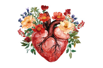 A vivid illustration of a heart intertwined with colorful flowers, symbolizing love and nature's beauty.