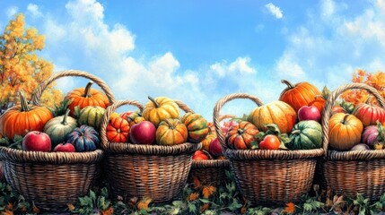 Autumn Harvest: Bountiful Baskets of Fall Fruits and Vegetables