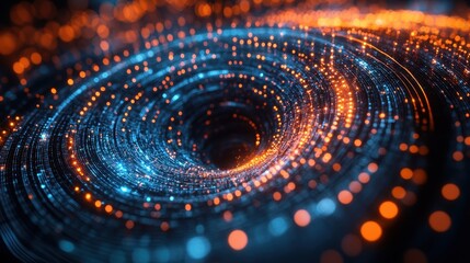 A vibrant abstract swirl of blue and orange lights, creating a mesmerizing effect that evokes a sense of depth and motion.