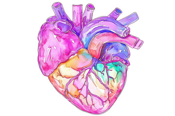 A vibrant, colorful illustration of a human heart, showcasing intricate details and a blend of hues.