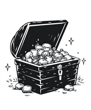 recommend clip art: Vintage Treasure Chest Filled with Gleaming Gold Coins and Gems