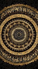 Stunning Black and Gold Decorative Plate with Intricate Mandala Design