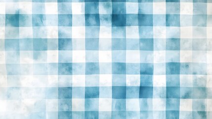 Watercolor Blue and White Gingham Check Pattern