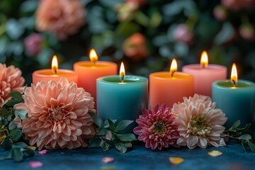 On a table lies a selection of bright candles, perfect for enhancing the ambiance of parties or significant occasions