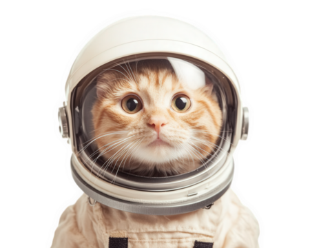 cat wearing tiny astronaut helmet looks ready for adventure in space. This adorable feline captures imagination with its curious expression and unique outfit