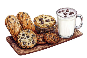 A platter of assorted cookies alongside a glass of milk, showcasing a delightful assortment of treats perfect for any snack time.