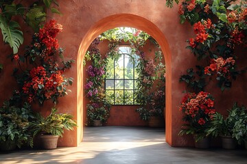 Fototapeta premium Rustic terracotta archway garden oasis