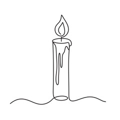 Minimalist line art contour outline drawing of burning candle. Simple minimal black and white graphic isolated vector illustration. Symbol of hope, remembrance, peace, spirituality, warmth